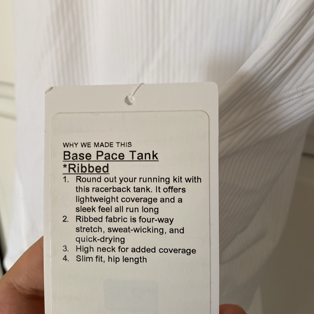 NWT Lululemon base pace tank *ribbed in white - Picture 6 of 7
